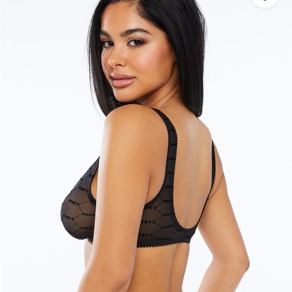 Savage X Fenty Black Caviar Flocked Logo Bralette - Picture 7 of 11